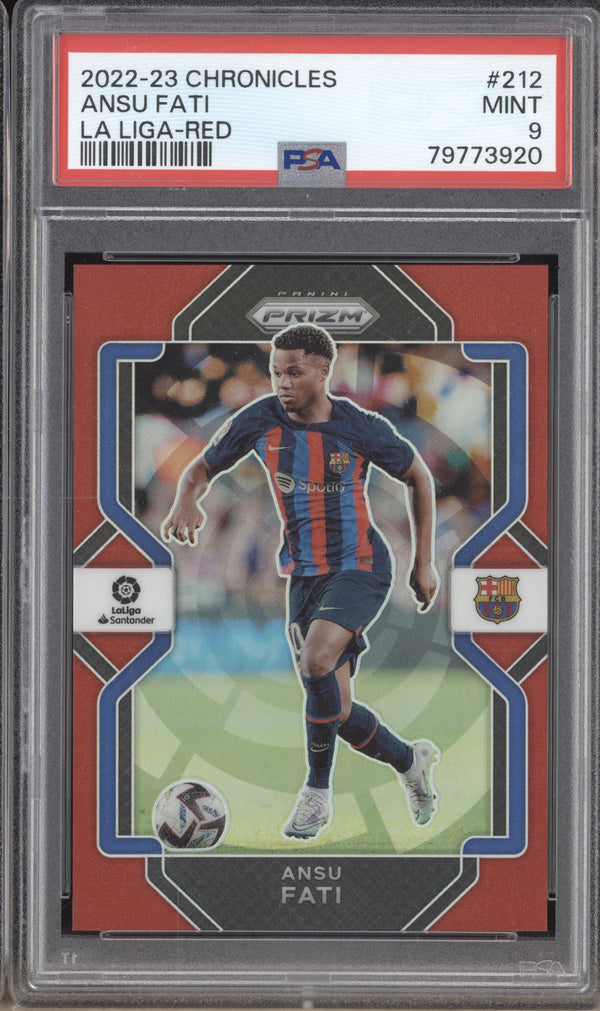 Ansu Fati 2022-23 Panini Chronicles Soccer 212 Prizm Red 38/99 Pop 1 PSA 9