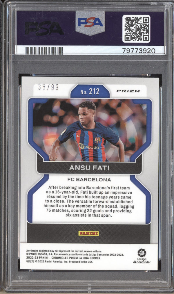 Ansu Fati 2022-23 Panini Chronicles Soccer 212 Prizm Red 38/99 Pop 1 PSA 9