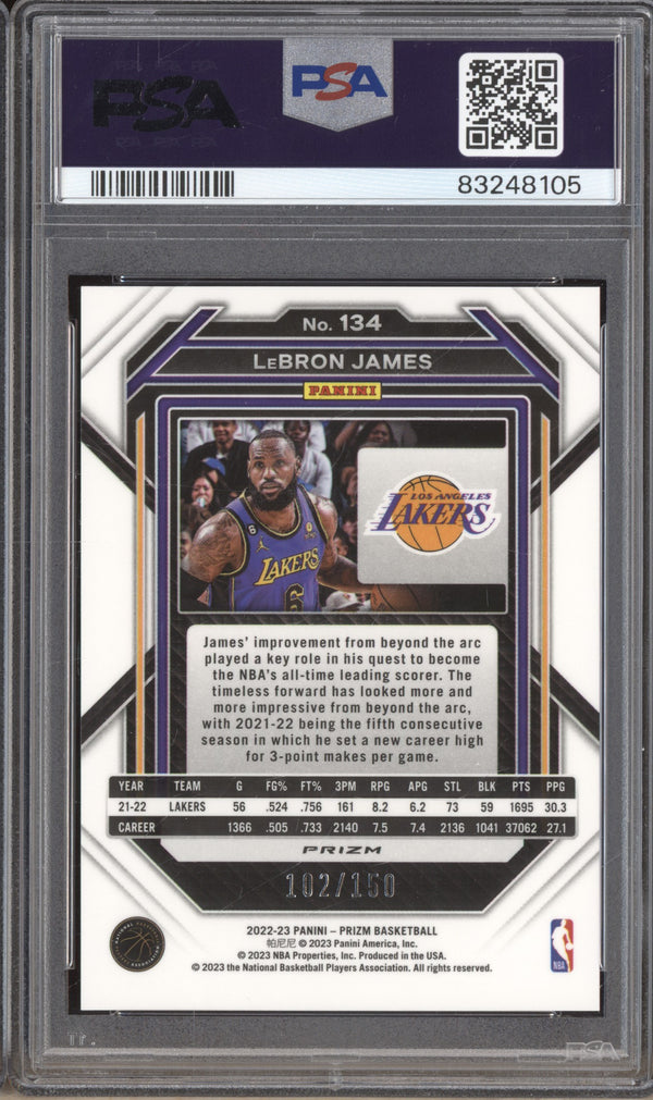 LeBron James 2022-23 Panini Prizm 134 Fast Break Blue 102/150 PSA 9