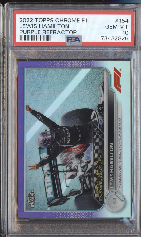 Lewis Hamilton 2022 Topps Chrome Formula 1 154 Purple 397/399 PSA 10