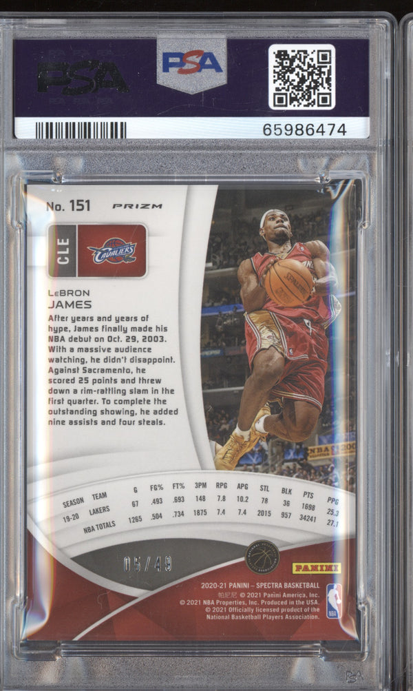 Lebron James 2020 Panini Spectra 151 Asia Blue Orange 05/49 PSA 9