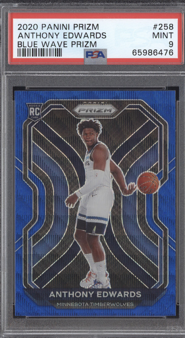 Anthony Edwards 2020 Panini Prizm 258 Blue Wave Prizm RC PSA 9