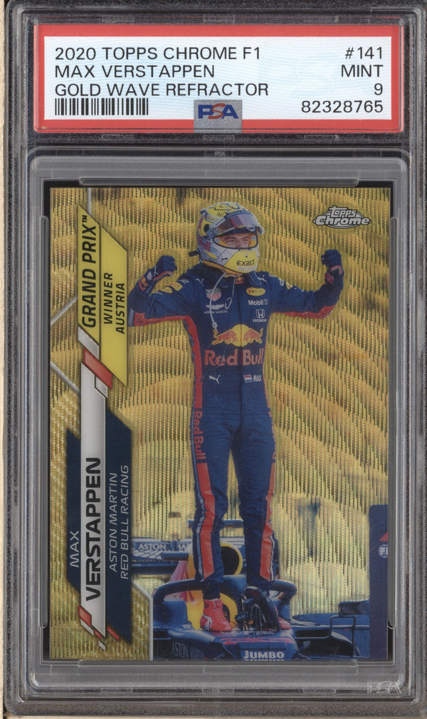 Max Verstappen 2020 Topps Chrome F1 141 Gold Wave 10/50 PSA 9