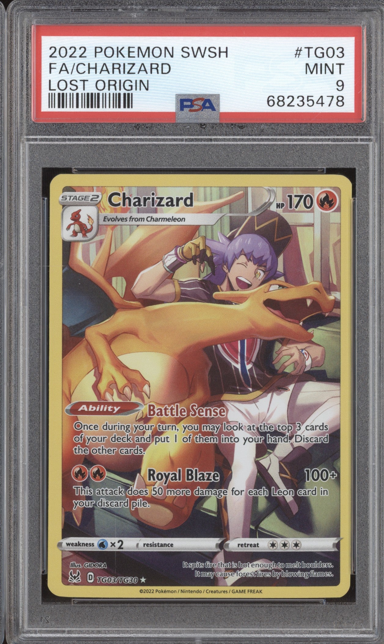 2022 Pokemon 2024 Lost Origin Charizard TG03/TG30 Graded 9