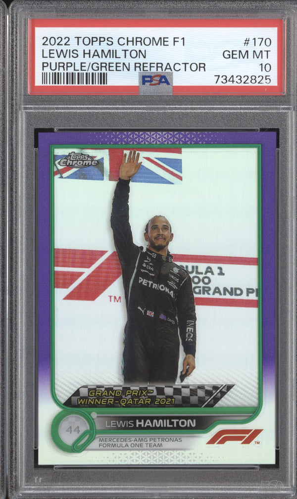 Lewis Hamilton 2022 Topps Chrome Formula 1 170 Purple Green PSA 10