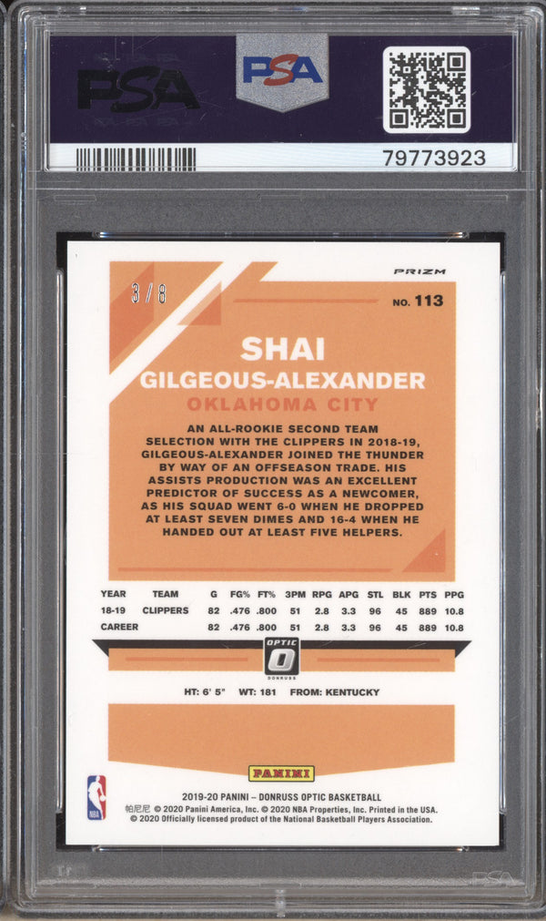 Shai Gilgeous-Alexander 2019-20 Panini Donruss Optic 113 Black Gold 3/8 PSA 9