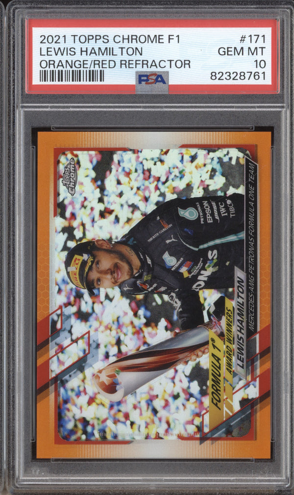 Lewis Hamilton 2021 Topps Chrome F1 171 Orange Red PSA 10