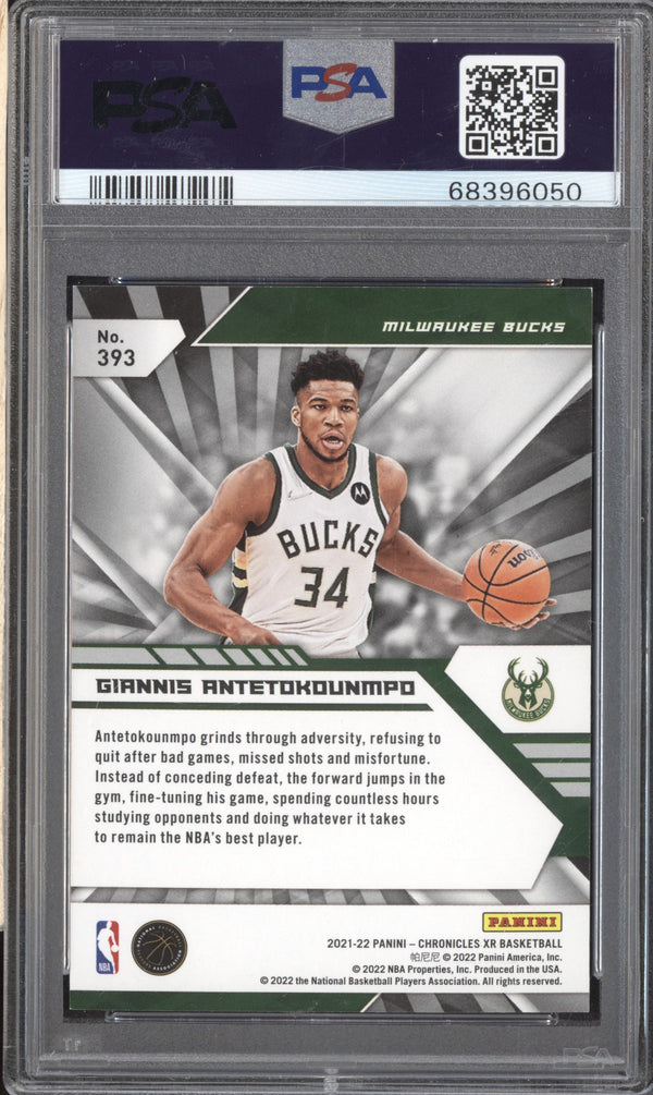 Giannis Antetokounmpo 2021-22 Panini Chronicles 393 XR Blue 20/99 PSA 8