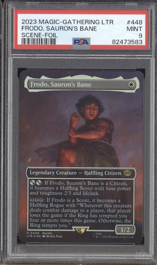 Frodo, Sauron's Bane 2023 Magic The Gathering LOTR 448 Scene Foil PSA 9