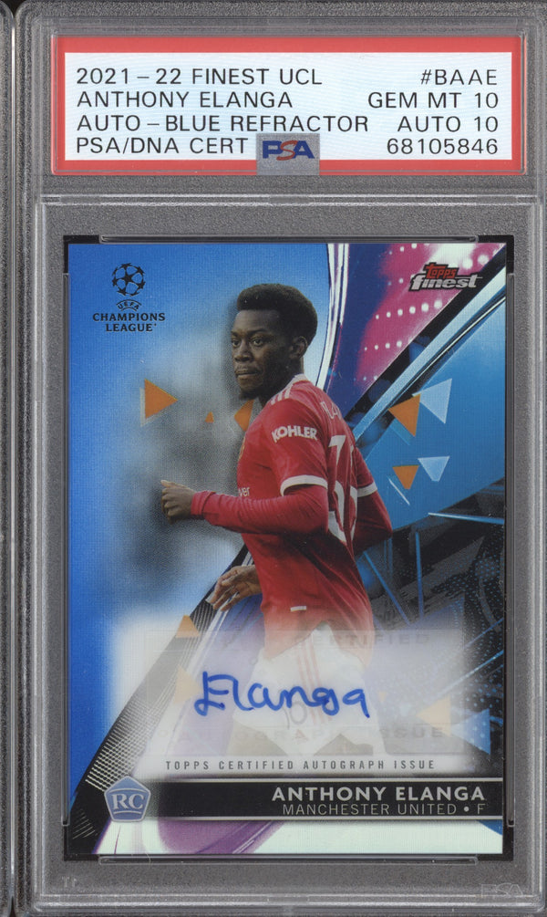 Anthony Elanga 2021-22 Topps Finest UCL BA-AE Auto Blue Refractor RC 70/150 PSA 10/10