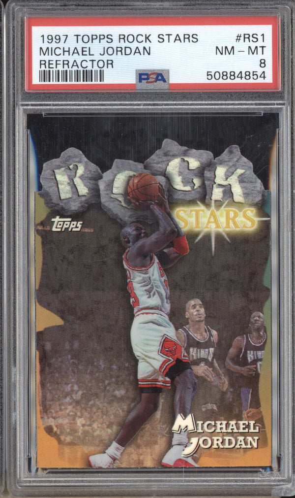 Michael Jordan 1997-98 Topps Basketball RS1 Rock Stars Refractor PSA 8