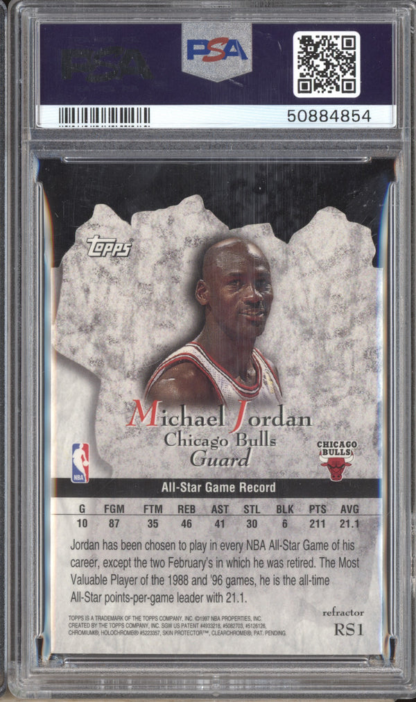 Michael Jordan 1997-98 Topps Basketball RS1 Rock Stars Refractor PSA 8