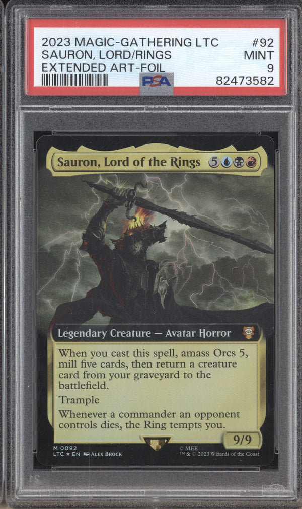 Sauron, Lord of the Rings 2023 Magic The Gathering LOTR 92 Extended Art Foil PSA 9