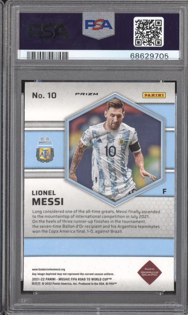 Lionel Messi 2021-22 Panini Mosaic RTWC 10 Mosaic PSA 10