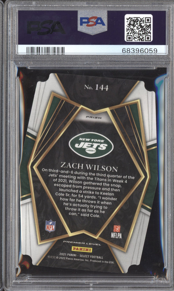 Zach Wilson 2021 Panini Select 144 Black Gold Die Cut RC PSA 9