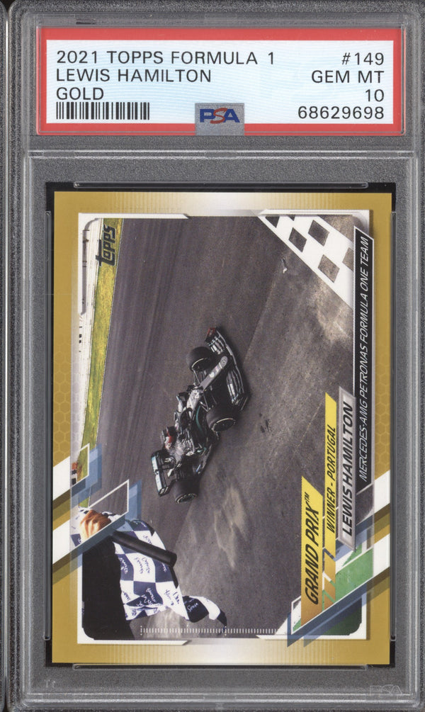 Lewis Hamilton 2021 Topps Formula One 149 Gold 21/50 PSA 10