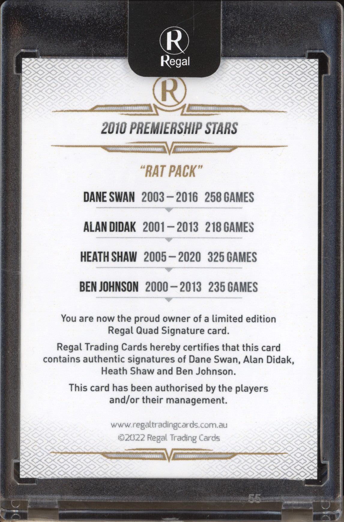 Dane Swan Didak Shaw Johnson 2010 Regal Premiership Stars Quad Signature 01/60