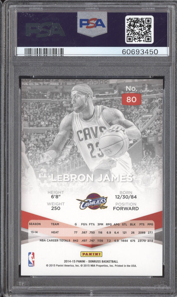 LeBron James 2014-15 Panini Donruss 80 Elite Blue 26/99 PSA 10 RKO