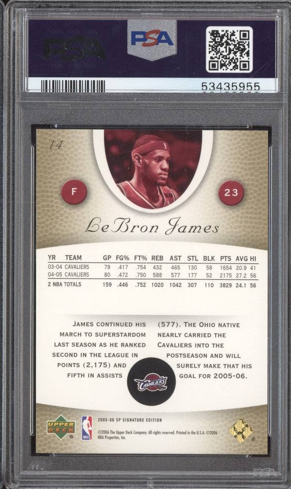 LeBron James 2005-06 Upper Deck SP Signature 14 Gold 3/25 PSA 9 RKO