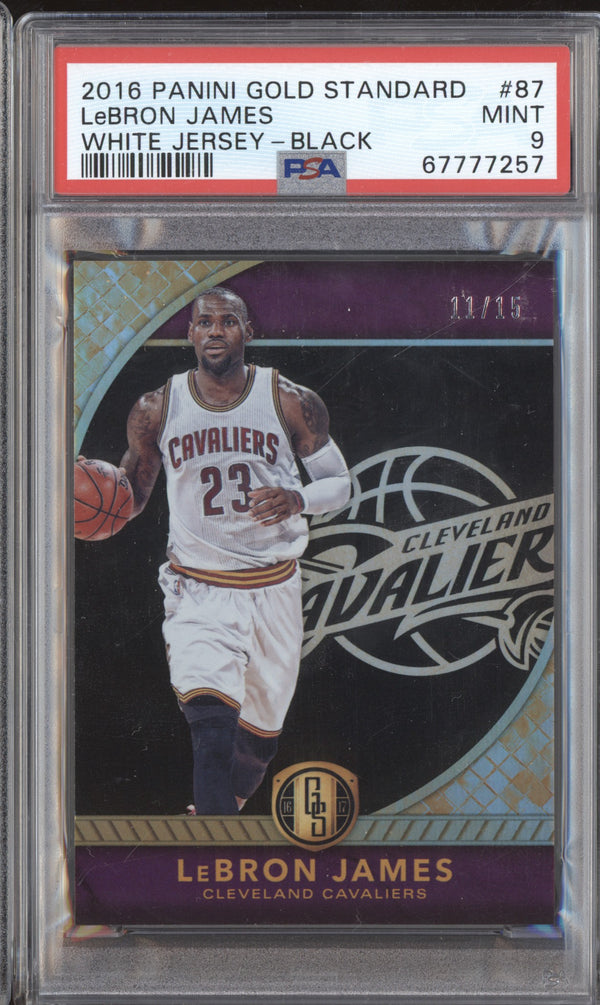 LeBron James 2016-17 Panini Gold Standard 87 Black White Jersey 11/15 PSA 9 RKO