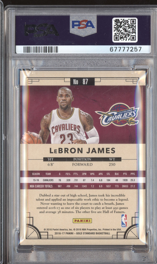 LeBron James 2016-17 Panini Gold Standard 87 Black White Jersey 11/15 PSA 9 RKO