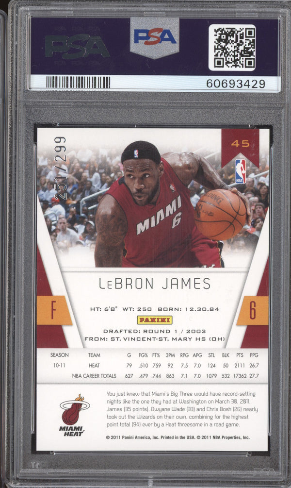 LeBron James 2010-11 Panini Totally Certified 45 Blue 251/299 PSA 10 RKO