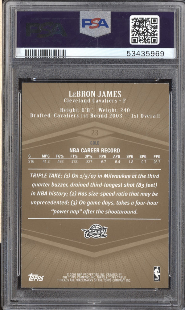 LeBron James 2007-08 Topps Triple Threads 23 Gold 12/33 PSA 10 RKO