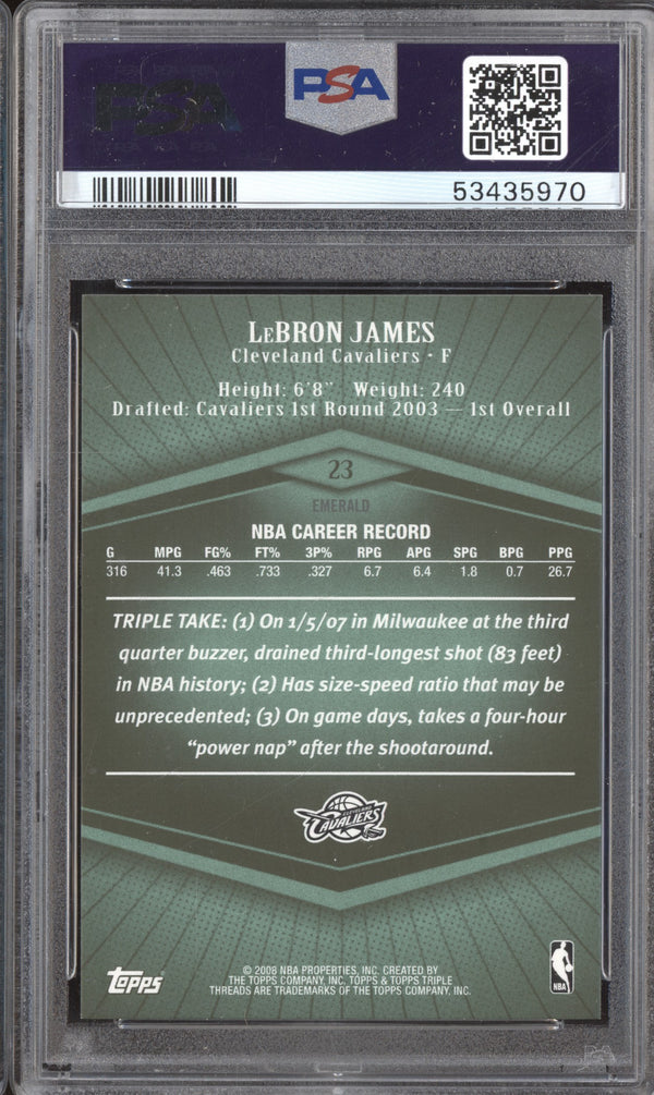 LeBron James 2007-08 Topps Triple Threads 23 Emerald 37/66 PSA 10 RKO