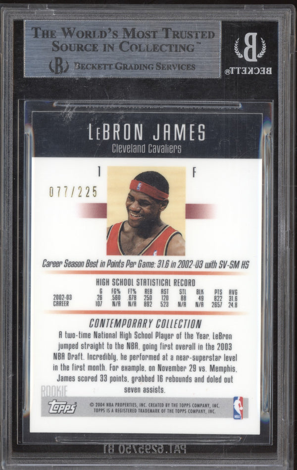 LeBron James 2003-04 Topps Contemporary Collection 1 Red RC 77/225 BGS 8.5 RKO
