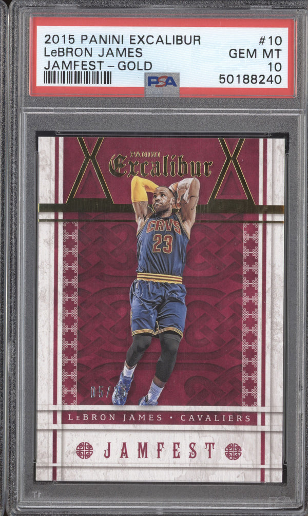 LeBron James 2015-16 Panini Excalibur 10 Jamfest Gold 5/25 PSA 10 RKO