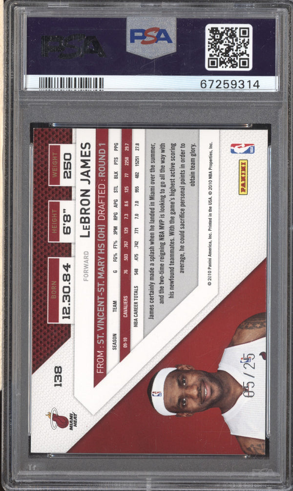 LeBron James 2010-11 Panini Threads 138 Century Proof Platinum 5/25 PSA 9 RKO