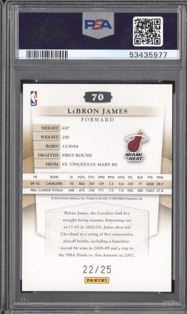 LeBron James 2010-11 Panini Timeless Treasures 70 Silver 22/25 PSA 10 RKO