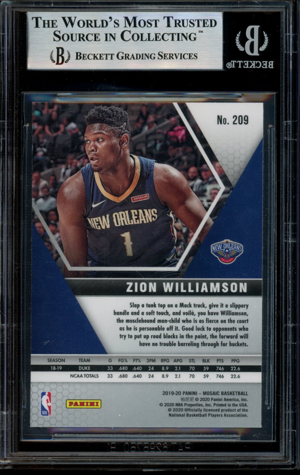 Zion Williamson 2019-20 Panini Mosaic RC BGS 9