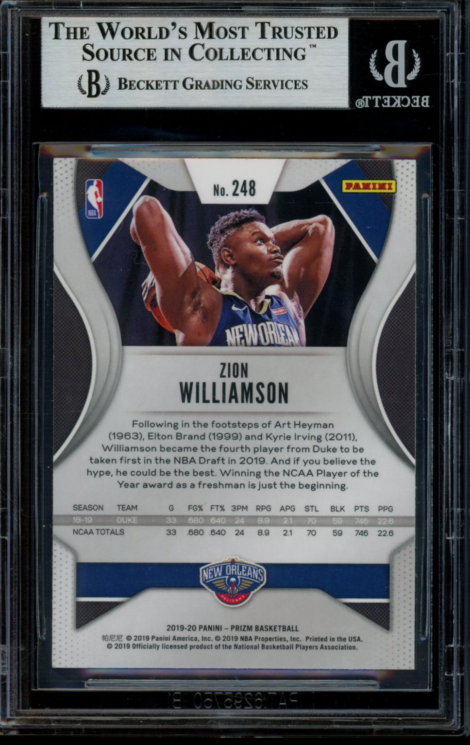 Zion Williamson 2019-20 Panini Prizm RC BGS 9