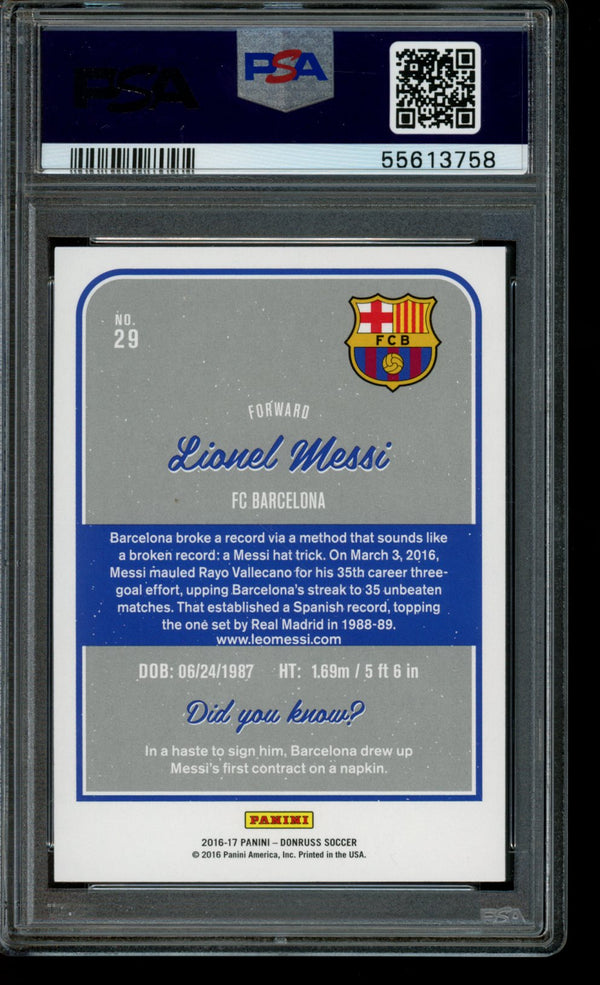 Lionel Messi 2016-17 Panini Donruss Holographic PSA 9