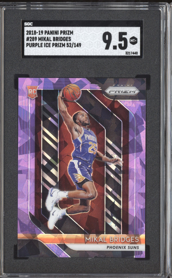 Mikal Bridges 2018-19 Panini Prizm 289 Purple Ice RC 52/149 SGC 9.5