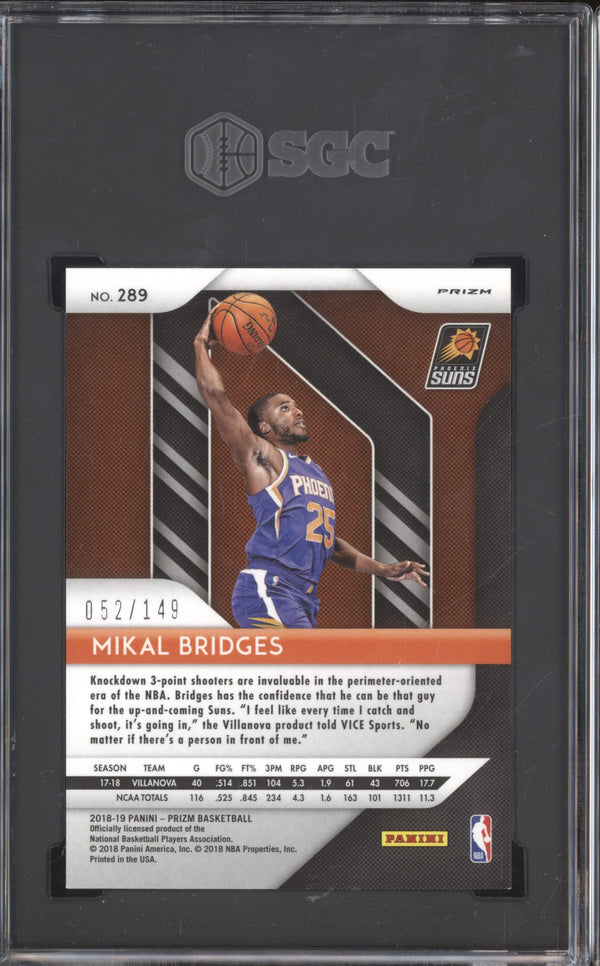 Mikal Bridges 2018-19 Panini Prizm 289 Purple Ice RC 52/149 SGC 9.5