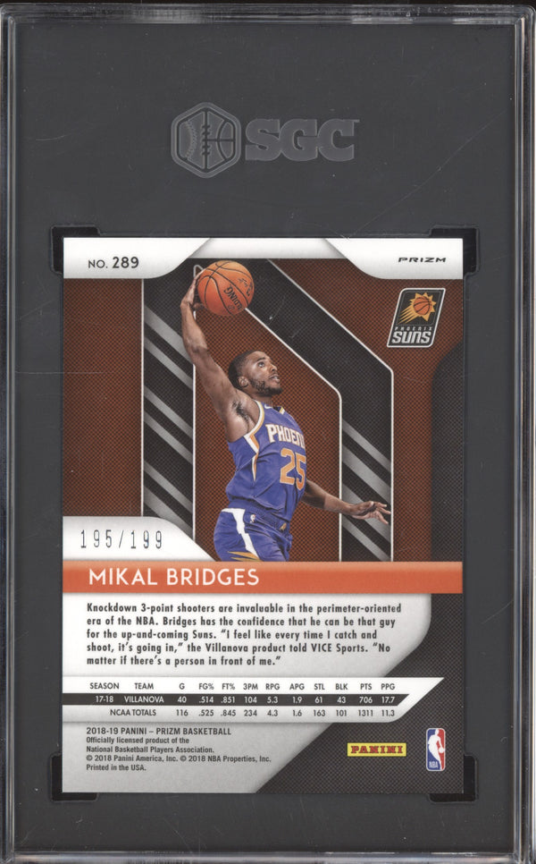 Mikal Bridges 2018-19 Panini Prizm 289 Blue RC 195/199 SGC 9.5