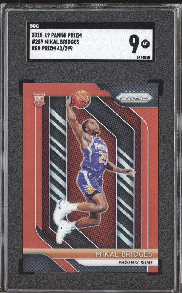 Mikal Bridges 2018-19 Panini Prizm 289 Red RC 43/299 SGC 9