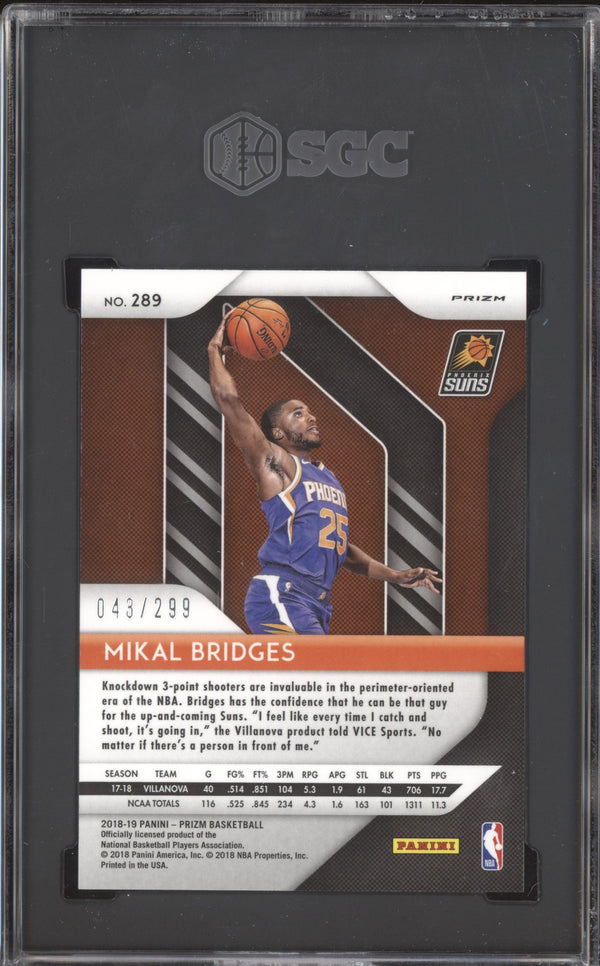 Mikal Bridges 2018-19 Panini Prizm 289 Red RC 43/299 SGC 9