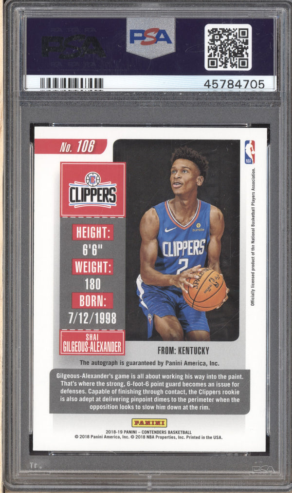 Shai Gilgeous-Alexander 2018-19 Panini Contenders Rookie Ticket Auto RC PSA 9