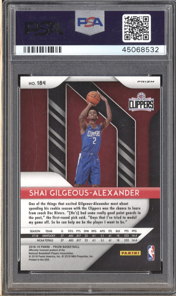 Shai Gilgeous-Alexander 2018-19 Panini Prizm 184 Silver RC PSA 10