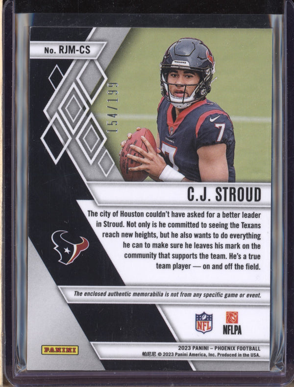 C.J. Stroud 2023 Panini Phoenix RJM-CS Rookie Jumbo Materials Silver RC 154/199