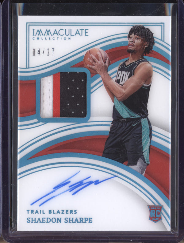 Shaedon Sharpe 2022-23 Panini Immaculate  Rookie Patch Auto Jersey Number RC 04/17