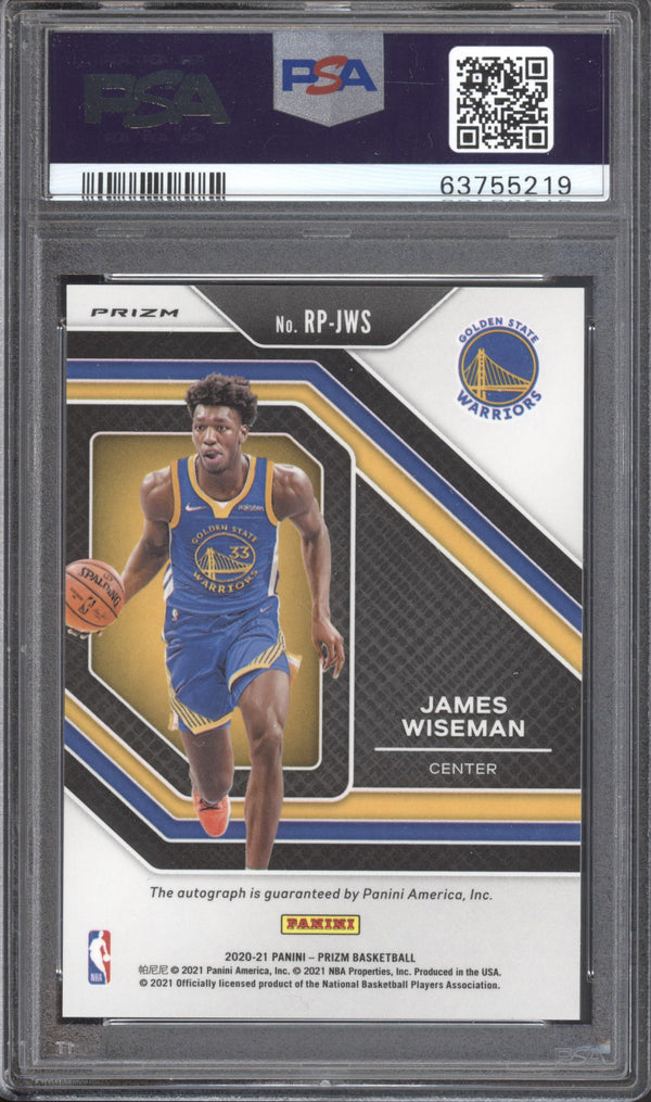 James Wiseman 2020 Panini Prizm Rookie Penmanship Blue Wave RC PSA 9/10