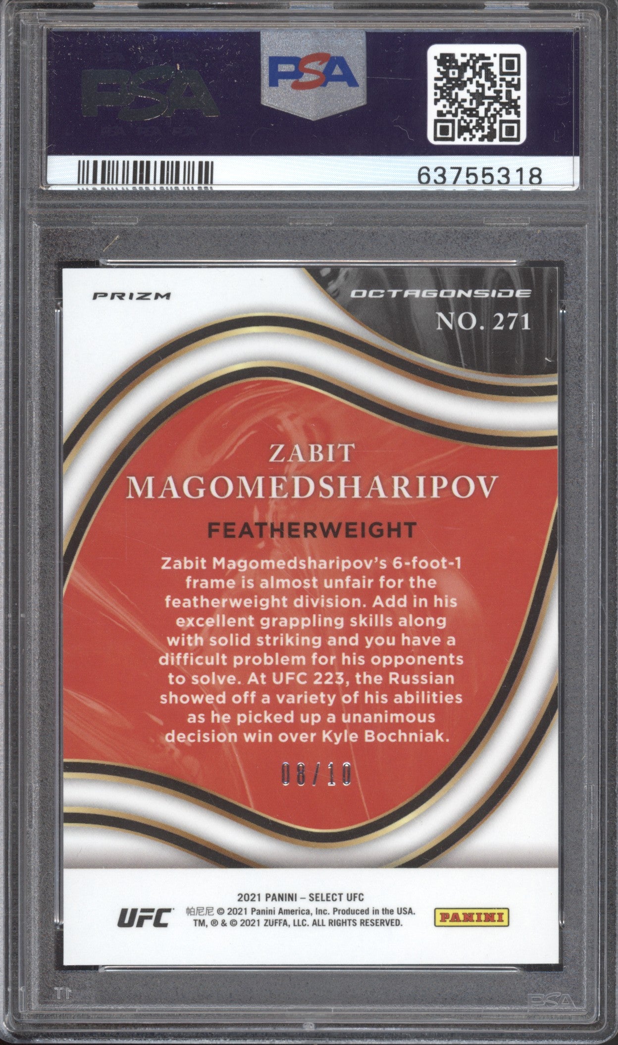 Zabit Magomedsharipov 2021 Panini Select Gold Prizm Courtside PSA 10