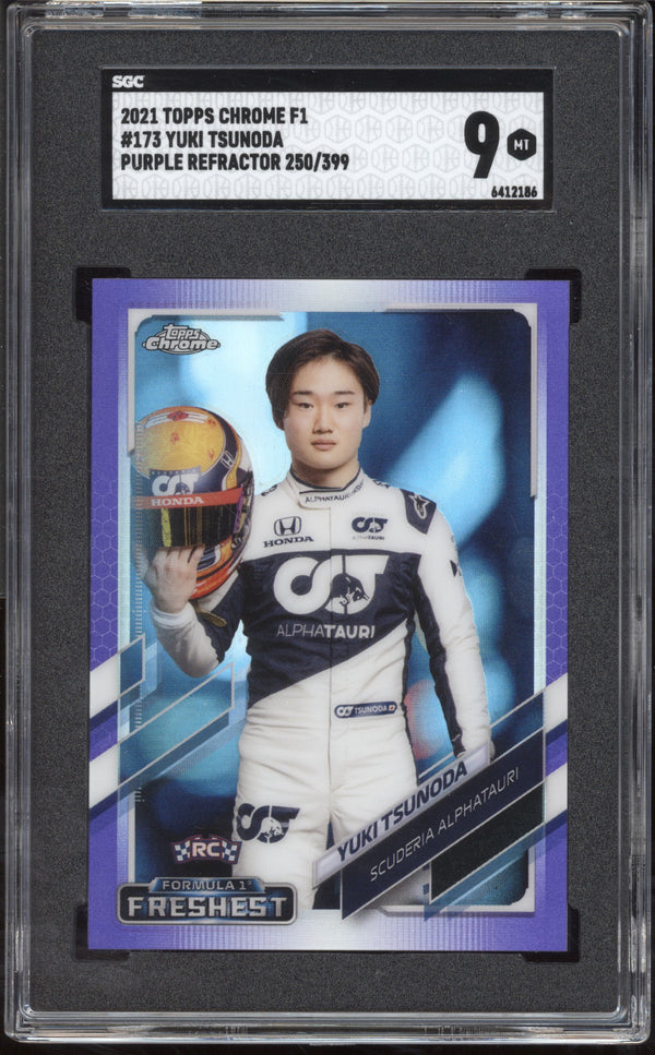 Yuki Tsunoda 2021 Topps Chrome Formula One Forumla Freshest Purple Refractor RC 250/399 SGC 9