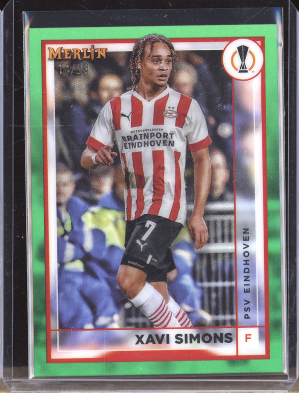 Xavi Simons 2022-23 Topps Merlin UCC 107 Green Refractor 14/99