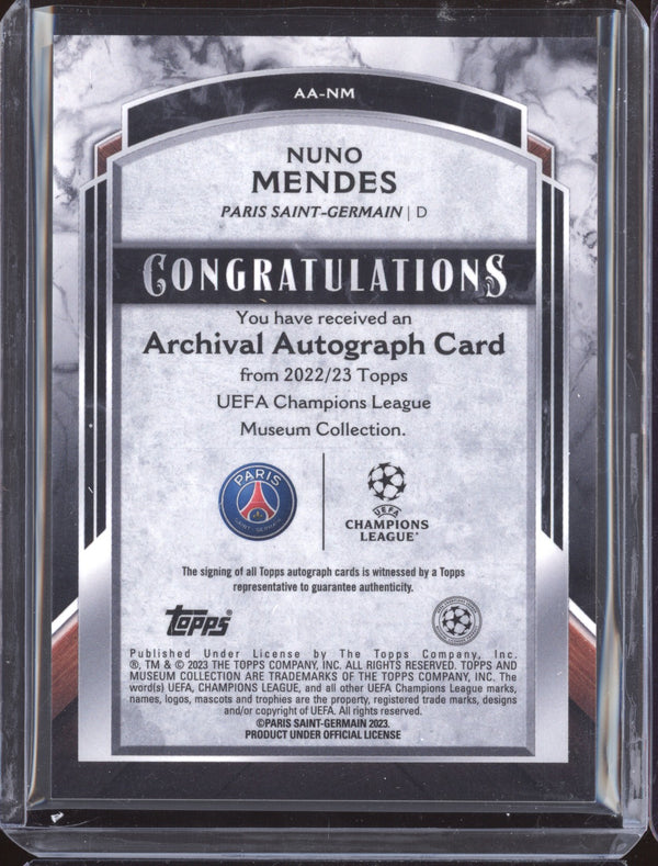 Nuno Mendes 2022-23 Topps Museum Collection UEFA AA-NM Archival Auto 231/299