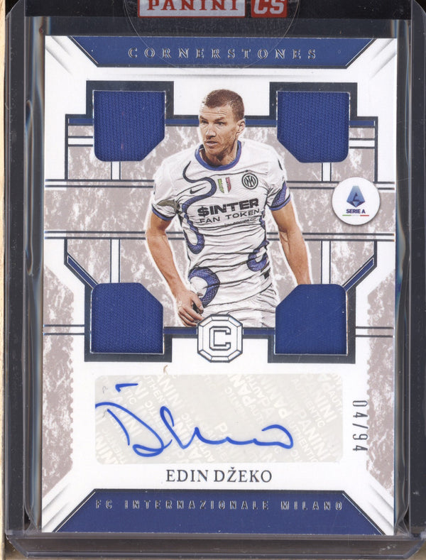 Edin Dzeko 2021-22 Panini Chronicles C-EDZ Cornerstones Quad Jersey Auto 4/94